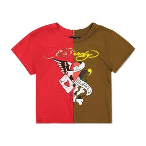 One of a Kind Split Baby Tee - Red/Brown