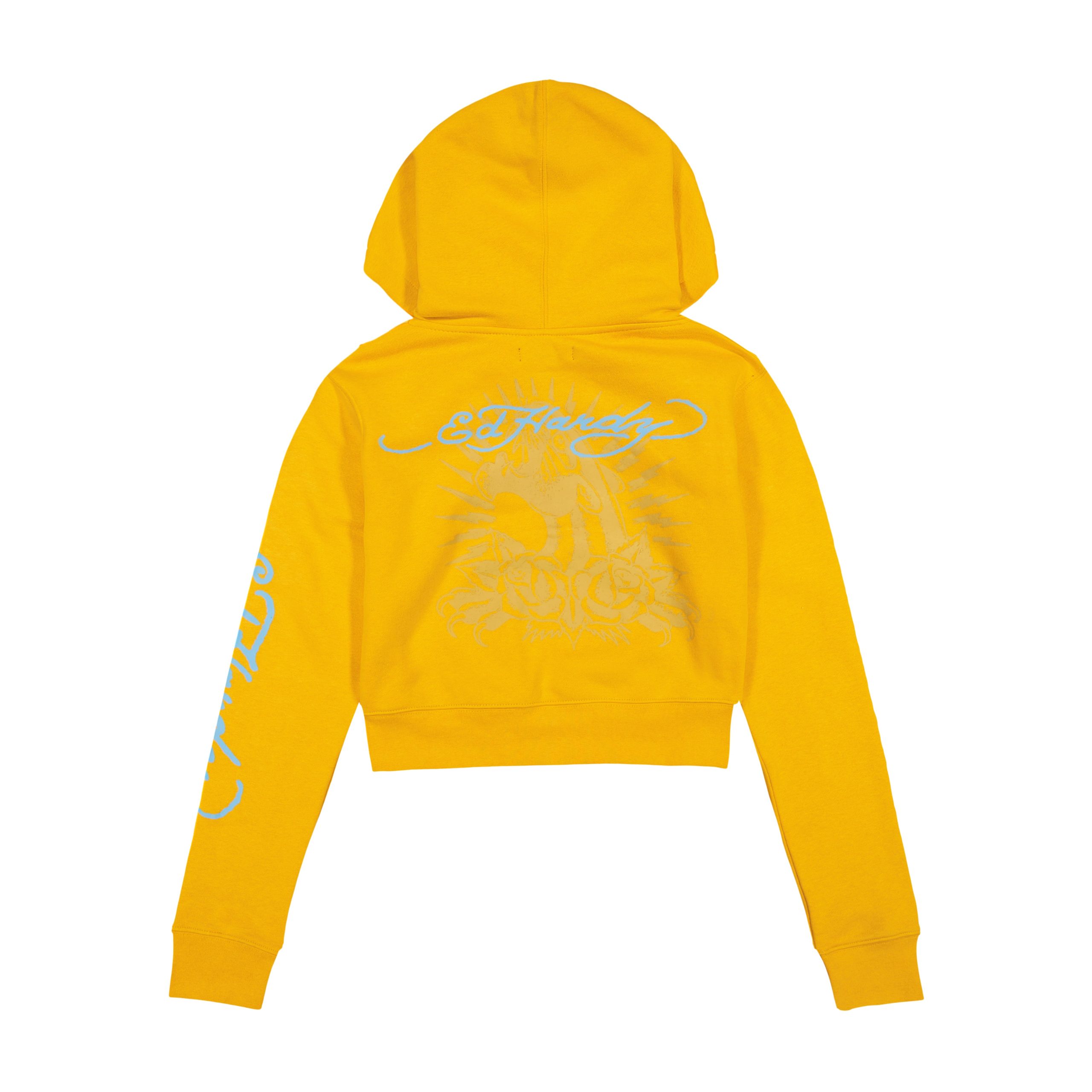 Butterflies Cropped Hoodie - Marigold - Image 2